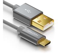 KALANKA-2 m Micro USB Nylon Cable Metal Connectors, Fast Charging and Data for Smartphone and Tablet Grey