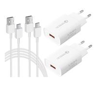 KALANKA-2 Pack Chargeurs USB, Chargeur Rapide 18W Quick Charge 3.0 Alimentation USB avec Câble de Charge Compatible avec Samsung Galaxy S8, S8 Plus, S9, S10, S20, S21, A53, A54, A13, Huawei, Xiaomi R