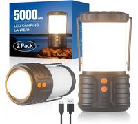 Kalanka-2 Pack Lanterne Camping, Lanternes Led Rechargeables 5000mah Lumière D'urgence Pour Pannes De Courant, 3 Couleurs, Portable Étanche Ipx4 Pour Tente De Camping Maison Exterieur Ou Randonnée Ou