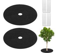 KALANKA-2-Pcs Anneau de Paillis d'arbre en Non-Tissé, 16,5 Pouces Tapis Protecteur d'arbre Réutilisable avec 12 Piquets de Jardin pour Le Contrôle du Paysage Protection [Noir]