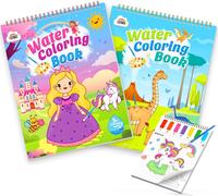 KALANKA-2 Pcs Peinture avec Livres d'Eau pour Tout-Petits avec Pinceau, Feutres Coloriage Kits de Loisirs Créatifs, Activites Manuelles Papier de Peinture Aquarelle Enfants 3-8 Ans - Dinosaures+Princ