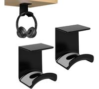 KALANKA-2 Pièces Support casque, Sous la table support casque gamer, Support casque audio avec adhésif 3M, Antidérapant et résistant à lusure, Convient aux bureaux et aux tables dordinateur (Noir)