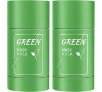 Kalanka-2 Set Green Mask Stick, Masque À L'argile Purifiant Au Thé Vert Bâton Contrôle De L'huile Anti-Acné Aubergine Fine Solide, Dissolvant De Points Noirs Masque Solide Nettoyant Pour L'acné Pores