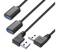 KALANKA-2 x 30 cm USB 3.0 Extension Cable, Male to Female Type A Connectors, Short USB Cable with 90 Degree Angle USB Adapter, Right and Left Angles, Data Transfer, Compatible with PC, Laptop ¿ Black