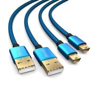 KALANKA-2 x 4m PS3 Controller Charging Cable, USB to Mini USB Cable, Braided Cable (Braided), Gold, Blue/Black