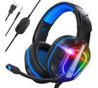KALANKA-¿2024 New¿ FC200 Casque Gaming pour PS4/PS5/PC/Xbox/Nintendo Switch, Casque PS5 avec câble et lumière RGB, Casque stéréo Surround avec Micro, Noise Cancelling Gamer Headphones - Noir Bleu