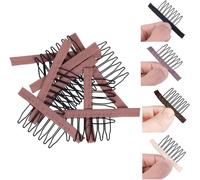 Kalanka-24 Pcs/Lot Peignes Pour Perruques Clips De Perruque À 7 Dents En Acier Pince Perruque Accessoires De Perruque (Marron Clair)