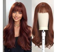 Kalanka-24 Pouces Bourgogne Perruque Longue Ondulée Avec Franges Naturelles Cheveux Synthétiques Perruques Thermorésistantes Avec Bangs Pour La Fête Quotidienne Cosplay Utilisation.