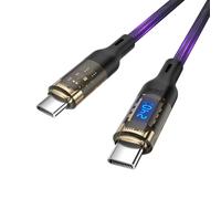 KALANKA-240W Clear USB C to USB C Cable with LED Display Compatible with 140W 100W Fast Charging for MacBook Pro, iPhone 16/15/15Pro/Max, Galaxy S24+/S23+/S22,1.2m-1pack(Black)