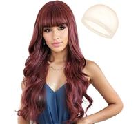 Kalanka-26"" Longue Ondulée Rouge Perruque, Perruque Ondulée Avec Frange, Synthétiques Perruques, Pour La Fête Quotidienne Cosplay Wear (Rouge)