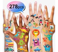 KALANKA-278pcs Tatouages Temporaires Pour Enfant, 24 Feuilles 6 Série Faux Tatouages ephémères Enfants Garçons, Pirate, Monstre, Animal, Voiture, Espace, Dinosaure, fête d'anniversaire Cadeau enfant
