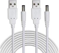 KALANKA-2pcs 1m USB A Male to DC Cable 5.5mm x 2.1mm 5V Barrel Jack Power Adapter for Routers Splitter Speaker Hard Drive Laptop - White