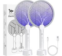 Kalanka-2pcs Raquette Electrique Insectes 4000v Raquette Moustique Electrique Avec Base De Recharge Usb Double Protection Efficace Anti Moustique & Insectes Volants, Pour Intérieur Et Extérieur