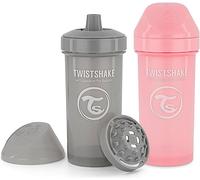 Kalanka-2x Kids Cup Leak-Proof Baby Drinking Bottle With Hard Spout And Fruit Mixer - 360ml Trainer Bottle For Toddlers Spill-Proof Baby Water Bottles Non-Spill & Bpa-Free Pink Grey