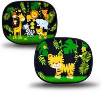 Kalanka-2x Pare-Soleil Autoadhésif - Protection Solaire Pour Enfants Bébé - Jungle Tigre Animaux Safari - Pare-Soleil Pour Vitres De Voiture - 44x36cm - Pare-Soleil Auto Y Compris Sacoche - Universel