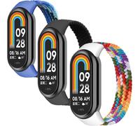 Kalanka-3 Pack Bracelet Pour Xiaomi Mi Band 9/Xiaomi Smart Mi Band 8 Bracelet,Nylon Braided Stretch Solo Loop Bracelets Sport Band Pour Xiaomi Band 8/Mi Band 9 Bracelet,Noir/Arc-En-Ciel/Bleu Blanc,L