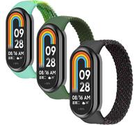 Kalanka-3 Pack Bracelet Pour Xiaomi Mi Band 9/Xiaomi Smart Mi Band 8 Bracelet,Nylon Braided Stretch Solo Loop Bracelets Sport Band Pour Xiaomi Band 8/Mi Band 9 Bracelet,Noir Unité/Vert Blanc/Vert,M