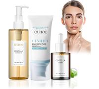Kalanka-3 Pièces Ensemble De Soins De La Peau Centella, Centella Cleansing Oil + Serum + Sunscreen Spf 50, Centella Asiatica Extract, Oil Cleanser, Apaisement Des Peaux Sensibles