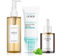 Kalanka-3 Pièces Ensemble De Soins De La Peau Centella, Cleansing Oil + Serum + Sunscreen Spf 50, Centella Asiatica Extract, Convient À Tous Les Types De Peau