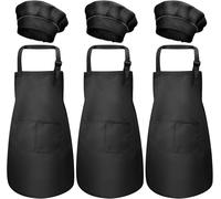 KALANKA-3 Set Tablier Enfant et Chapeau de Chef, Ajustable Bambin Tabliers de Cuisine avec Poches pour Filles Garçons, Tablier de Chef Jardin pour Cuisson Peinture L'artisanat (M pour 3-6 Ans)
