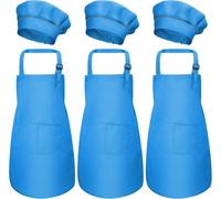 KALANKA-3 Set Tablier Enfant et Chapeau de Chef, Ajustable Bambin Tabliers de Cuisine avec Poches pour Filles Garçons, Tablier de Chef Jardin pour Cuisson Peinture L'artisanat (M pour 3-6 Ans)