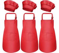 KALANKA-3 Set Tablier Enfant et Chapeau de Chef, Ajustable Bambin Tabliers de Cuisine avec Poches pour Filles Garçons, Tablier de Chef Jardin pour Cuisson Peinture L'artisanat (M pour 3-6 Ans)