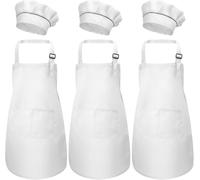 KALANKA-3 Set Tablier Enfant et Chapeau de Chef, Ajustable Bambin Tabliers de Cuisine avec Poches pour Filles Garçons, Tablier de Chef Jardin pour Cuisson Peinture L'artisanat (M pour 3-6 Ans)