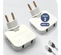 KALANKA-3-Stars Lot de 2 prises plates avec USB de 4 000 W (puissance supérieure) 4 prises : 2 ports de charge USB et 2 prises Design : prise murale idéale pour un espace réduit