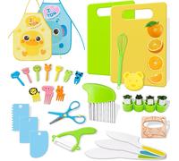 KALANKA-30 pièces kit Couteaux de Cuisine pour Enfants, sécurité ustensile Montessori, avec Couteau en Bois, Moule à Sandwich, Jouet Cuisine pour Enfants à partir de 2 3 4 5 6 7 8 Ans