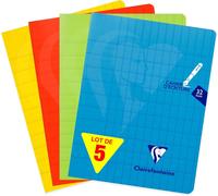 KALANKA-303794AMZC Un lot de 5 Cahiers d'Écriture Agrafés Mimesys - 17x22 cm - 32 Pages Double Ligne 3 mm Interligne Verticale 90 g - Couverture Polypro- Couleurs Assorties Aléatoires