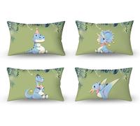 KALANKA-30x50cm Lot de 4 Mignonne Dessin animé Animal Housse de Coussin Blu Scuro Cielo Stellato Dinosauro Pianeta Doux Court Peluche Carré Bébé Taie d'oreiller Enfant Fête Canapé Chambre Lit Sofa