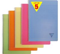 KALANKA-328116C Collection Linicolor Fresh Lot de 5 Cahiers à Spirale - A4 21x29,7 cm - 180 Pages Grands Carreaux - Papier Blanc 90 g - Couverture Polypro Transparent - Couleurs Aléatoires