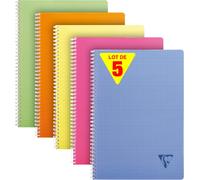 KALANKA-328126C Collection Linicolor Fresh Lot de 5 Cahiers à Spirale - A4 21x29,7 cm - 180 Pages Petits Carreaux - Papier Blanc 90 g - Couverture Polypro Transparent - Couleurs Aléatoires