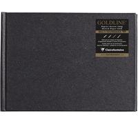 Kalanka-34248c Carnet Cousu Goldline - 64 Feuilles Papier Dessin Blanc - A6 10,8x14,8 Cm 140g - Format Paysage - Couverture Rigide Noire Imitation Toile