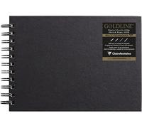 Kalanka-34257c Carnet Spiralé Goldline - 64 Feuilles Papier Dessin Blanc - A5 14,8x21 Cm 140g - Format Paysage - Couverture Rigide Noire Imitation Toile