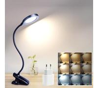KALANKA-36 LED Lampe de Bureau Pince Rechargeable, Adaptateur inclus, 3 Couleur et 3 Intensité, Lumière de Lit Tactile & Dimmable pour Enfants, Lampe de Lecture au Lit Portable, Noire