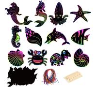 KALANKA-36 Pièces Animaux Marins Carte a Gratter Enfant, Rainbow Scratch Art Painting, Bricolage Papier a Gratter Enfant pour Petits Cadeaux Invités Anniversaire, Pochette Surprise Enfant