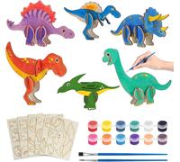 KALANKA-36 Pièces Jouet Dinosaure Bricolage Bois, Activité Manuelle Enfant En Bois, Kit Bricolage Enfant Dino Peintures, 3D Dinosaure Puzzle En Bois Pour Garçons Et Filles 4 5 6 7 8 9 Ans
