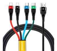 KALANKA-3A/1.2M Multi 4 in 1 Nylon Braided USB Charging Cable, Universal Fast Charging with 2iP Micro USB Type C, for iP, Samsung Galaxy S21 S20 S9 A51, Xiaomi, Huawei