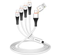 KALANKA-3A/1.2M Multi 6 in 1 Phone Charger Cable, USB A/USB-C to 2 iP/Micro/Type-C Port Fast Charging Cable, Compatible iP, Samsung Galaxy, LG V35