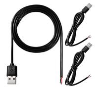 KALANKA-3Pcs Bare Cable USB 2.0 USB-A Male 2 Pin USB 2.0 to Bare Wire Open End 1m 5V 3A 22AWG 2 Core USB 2.0 Cable to Bare Cable Open End Cable Ends