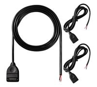 KALANKA-3Pcs Bare USB 2.0 USB-A Female Cable 2 Pin Bare Wire Open End USB 2.0 Cables 1m 5V 3A 22AWG 2 Cores USB 2.0 Cable to Bare Cable Open End Cable Ends