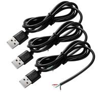 KALANKA-3Pcs Bare USB 2.0 USB-A Male 4 Pin Cable, Open End Bare Wire USB 2.0 Cables, 1m 5V 3A 22AWG 4 Cores, USB 2.0 to Bare Cable Open End Cable Ends