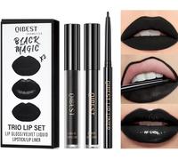 Kalanka-3pcs Black Matte Lipstick,Lip Liner,Lip Gloss Trio Lip Set Waterproof Long-Lasting Moisturizing Velvety Lip Stain One Step Lips Makeup Kits (12#)