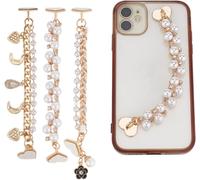 Kalanka-3pcs Breloques De Chaîne De Téléphone Portable Perlées, Perle Téléphone Chaîne Décoration Longe Coeur Lune Perlé Téléphone Charme Sangle Cristal Strass En Or Universel Dragonne Pour Femmes