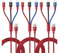 KALANKA-3Pcs Multi 3A Charging Cable, 1.5m 3 in 1 Fast USB Cable with Lightning/Type-C/Micro-USB Ports Compatible with iPhone 16 15 14 13 12/Tablets/Samsung Galaxy/LG/Huawei/Xiaomi