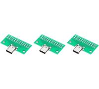 KALANKA-3Pcs Type-C Female USB 3.1 Tester Green PCB Board Adapter, Double Sided Dip with 26 Fixing Holes, 2.54mm Connector Socket for Data Wire Wire Transfer