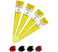 Kalanka-4 Cônes De Henné - 4 X 25 G De Pâte Naturelle - 2 X Noir, 1 X Marron Naturel, 1 X Marron Marron Marron - 100 % Végétal - Prêt À L'emploi Et Sans Ppd - Végétalien - Bio - Halal - Mehandi