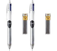 Kalanka-4 Couleurs 3+1 Hb Stylo-Bille Rétractable Et Porte-Mines, Parfait Pour L'ecole Et Au Bureau, Blister De 1 + 12 Mines 0,7 Mm Hb (Lot De 2)