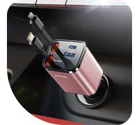 KALANKA-¿4-EN-1¿2025 84W Rétractable Allume Cigare USB C,¿Ultra-Compact¿PD 45W Chargeur Voiture Chargement Rapide, Prise Allume Cigare 12V/24V Accesoire Voiture, Car Charger pour iPhone/Sumsang-Rose